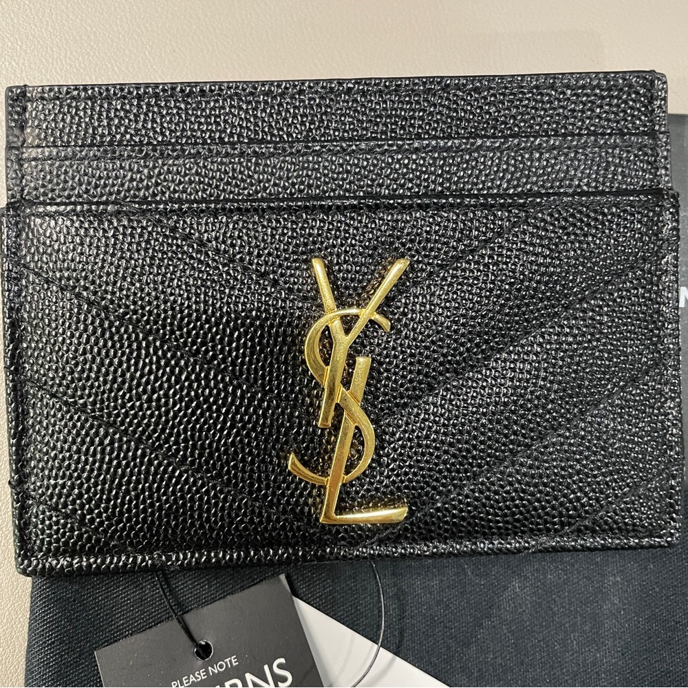 Saint Laurent Black Card Holder with Gold Logo - Picture 2 of 8